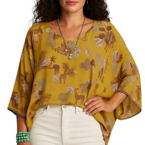Johnny Was TALY ASTRID TUNIC 100% Silk Safari Print tunic NWT